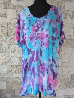 Hanes Tie-Dye Tee in Turquoise,Teal & Purple Vintage 90's Galaxy XL 100% Cotton